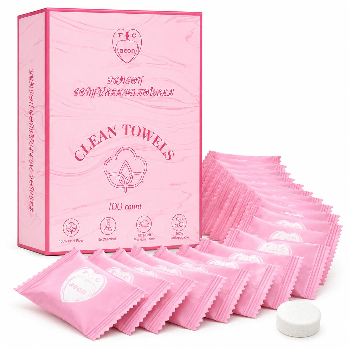 Compressed Towel Tablets, 100 Count Disposable Washcloths for Travel