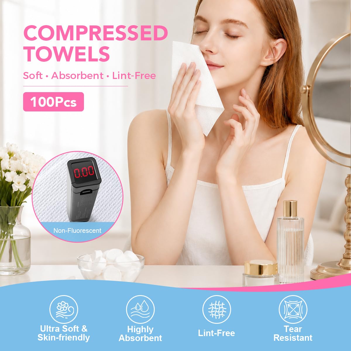 GLIMGLINT 100 Pcs Compressed Towels, Mini Disposable Face Towels Tablets