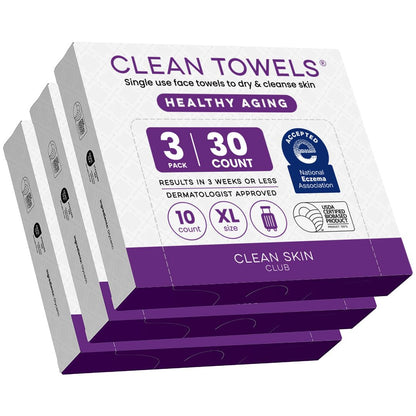 Clean Skin Club Healthy Aging Clean Towels® XL, Travel Pack, Smooths Fine Lines Wrinkles & Texture, Disposable Face Towels, Anti-Aging Dry Wipes, TSA-Approved Travel Essential (10 Count)