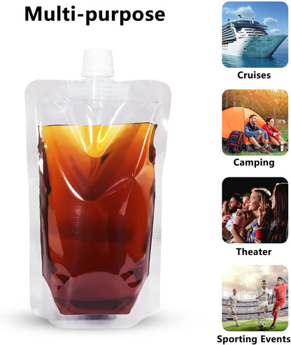 Keon Plastic Pouches - Leak-Proof, Reusable, Flexible Juice Bags, BPA-Free for Travel, Outdoor Sports, Concerts, Events (8OZ - 10PCS + 2 Funnels)