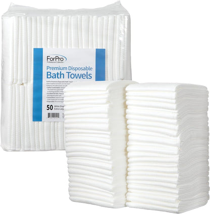 ForPro Premium Disposable Bath Towels, 50ct, 31.5" x 15", White