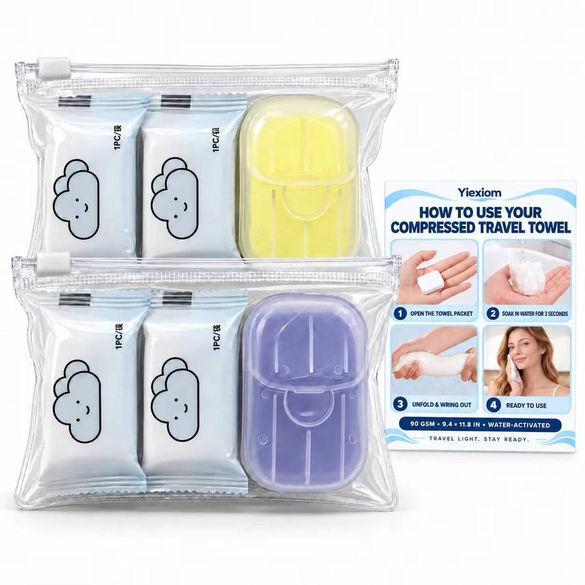 14-Pack Disposable Travel Towels, 3 Sizes, 2 Extra Large Bath Towels