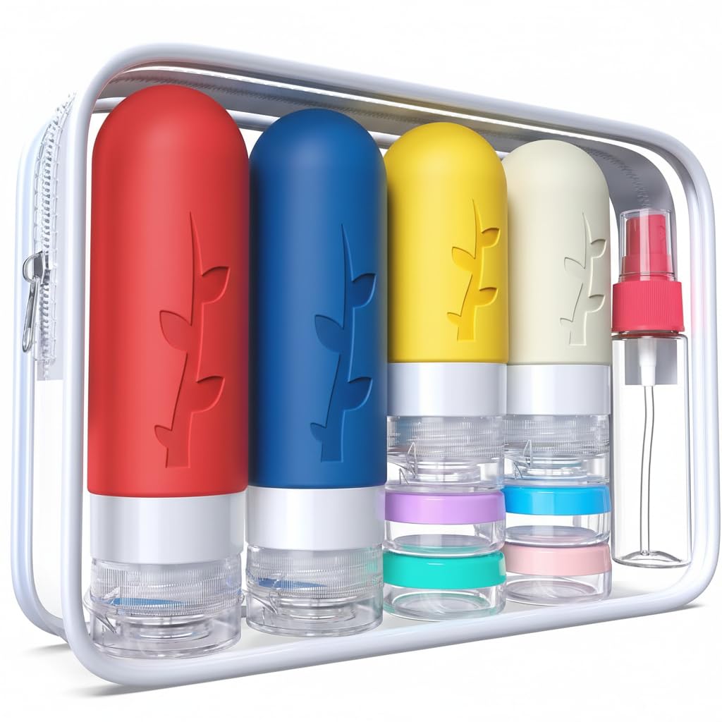 DEPOZA 16-Pack Travel Bottles for Toiletries with Clear Bag, White