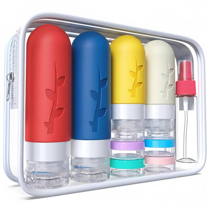 DEPOZA 16-Pack Travel Bottles for Toiletries with Clear Bag, White