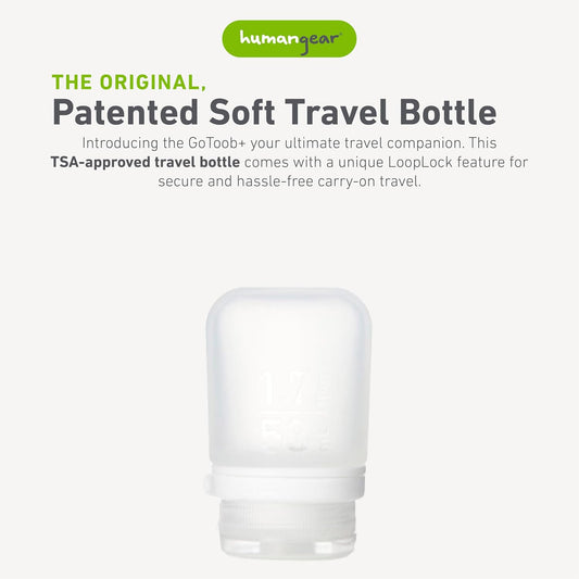 humangear GoToob+ (Small) | Refillable Silicone Travel Bottle | Locking Lid | Food-Safe Material | Clear, Small (1.7 fl.oz; 53ml)