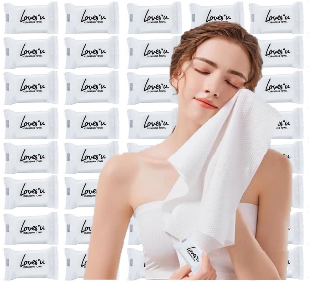 QUALIALL Disposable Travel Washcloths, 40pcs, Pure Cotton, Large Thick