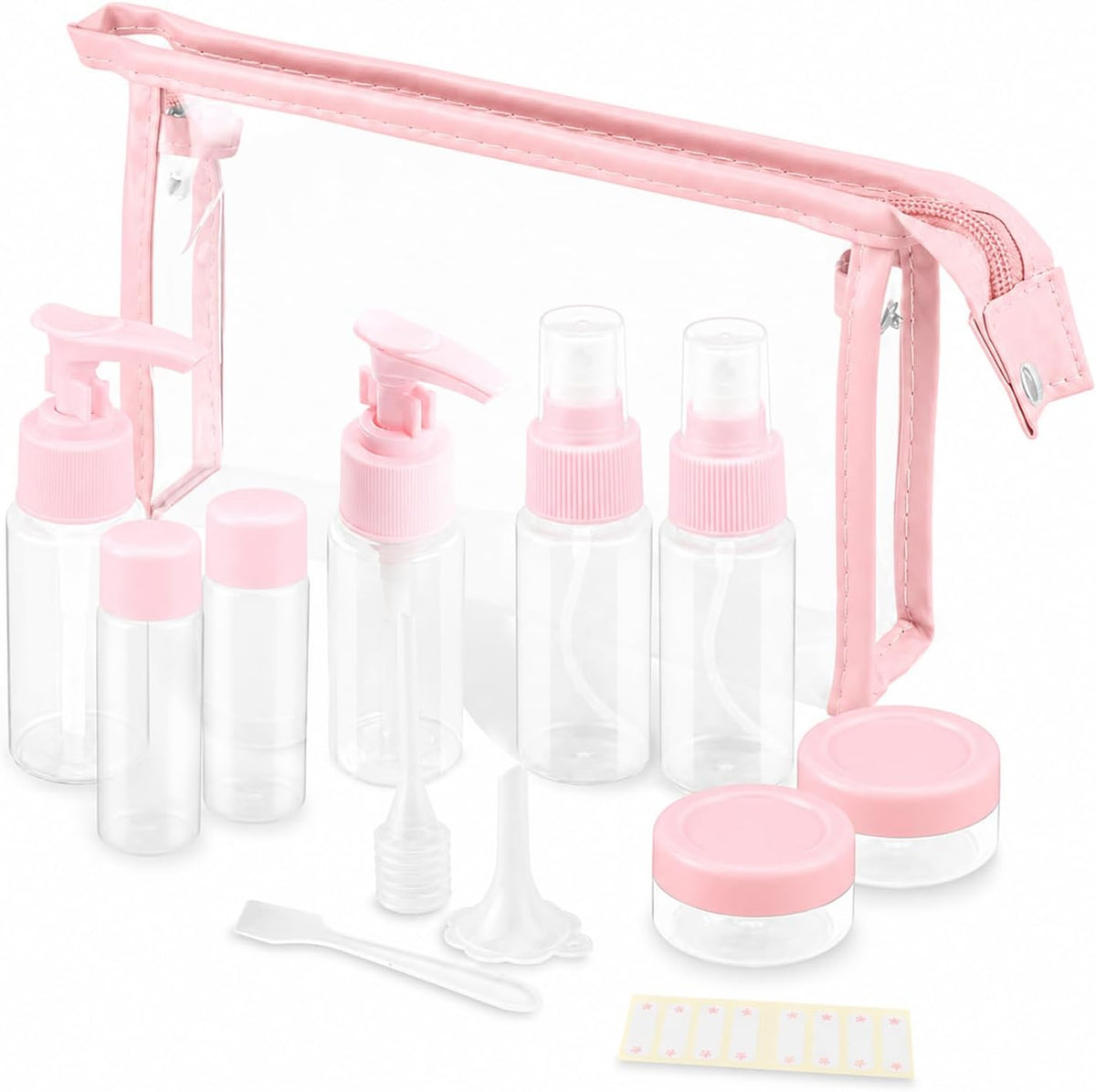 Vitog Travel Bottles Kit, TSA Approved Leak Proof Portable Toiletry Containers Set, Clear PET Flight Size Cosmetic Containers for Lotion, Shampoo, Cream, Soap, Set of 11