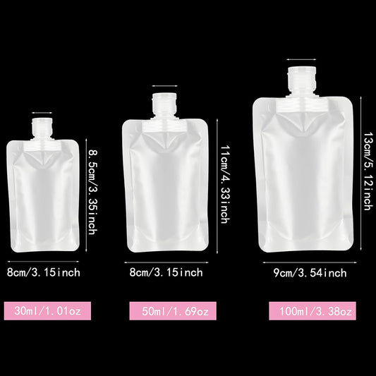 15 Pieces Refillable Squeeze Pouch for Toiletries, 100ml/3.4oz Plastic Flask Travel Size Containers, Leak Proof Empty Squeezable Pouches for Lotion, Shampoo, Liquids