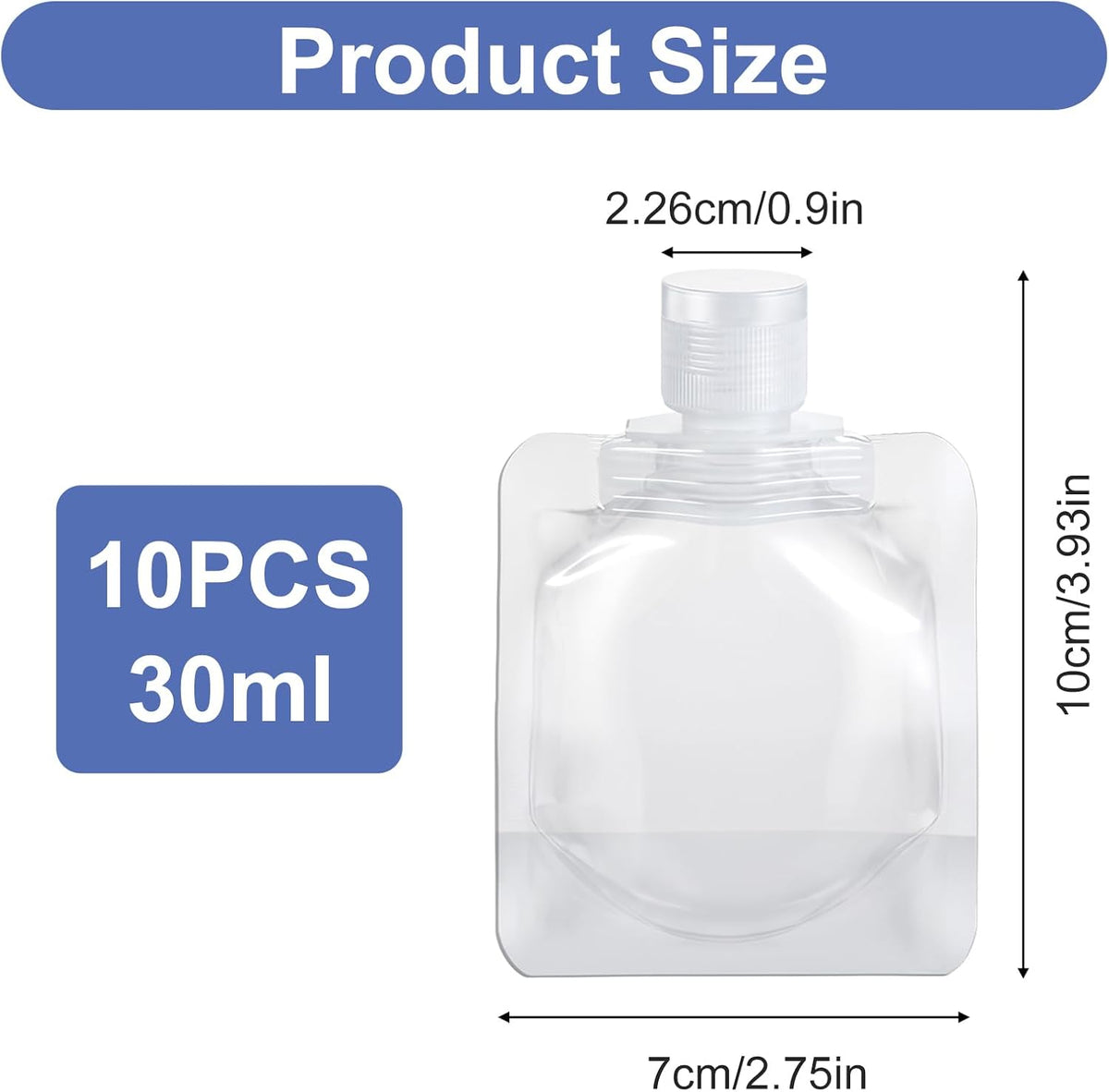 10Pcs Flat Travel Bottles 30ml Travel Pouches for Toiletries Shampoo