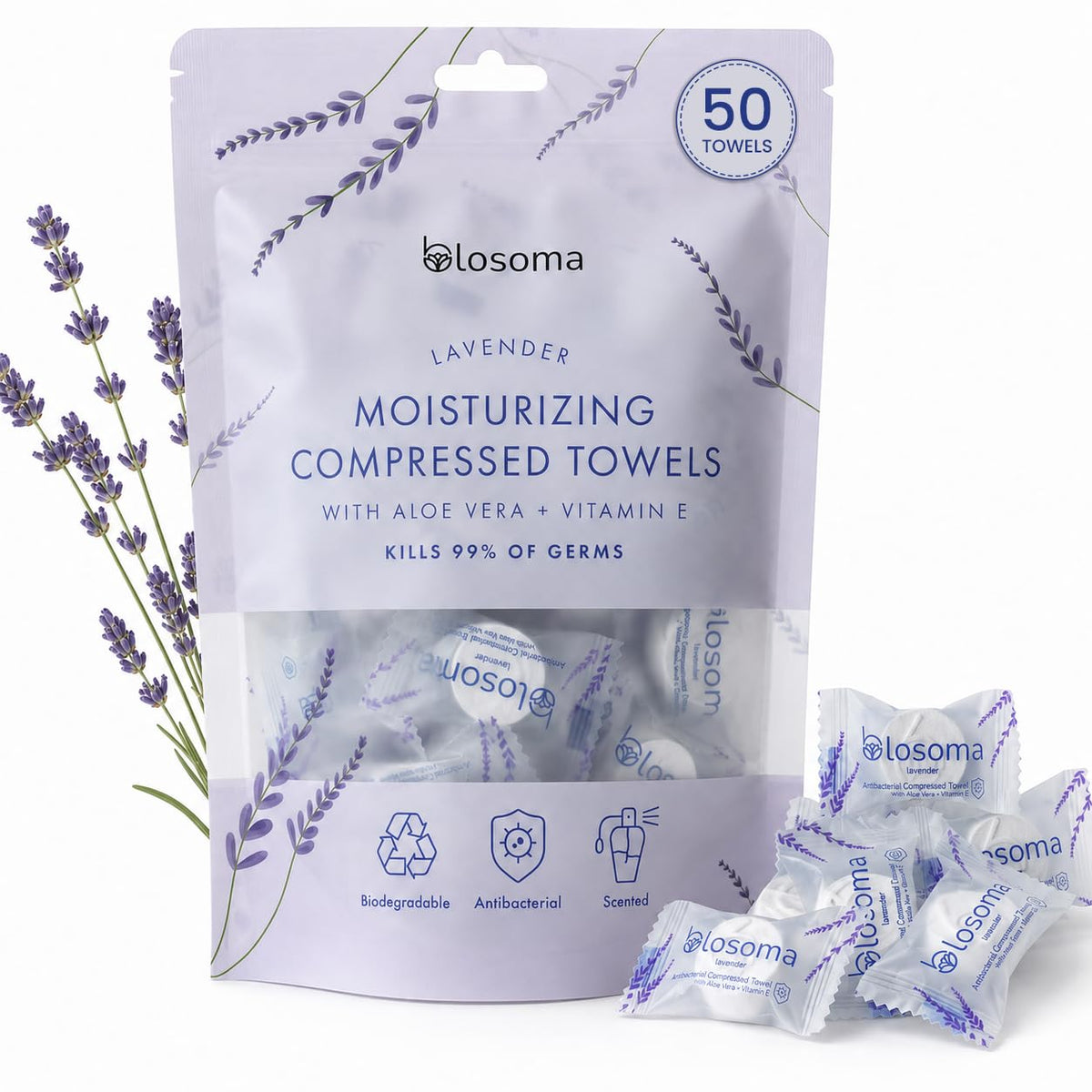 Eucalyptus & Mint Compressed Towels for Travel & Camping – Antibacterial Instant Expandable Face Towels, Biodegradable Disposable Cotton, Pack of 25