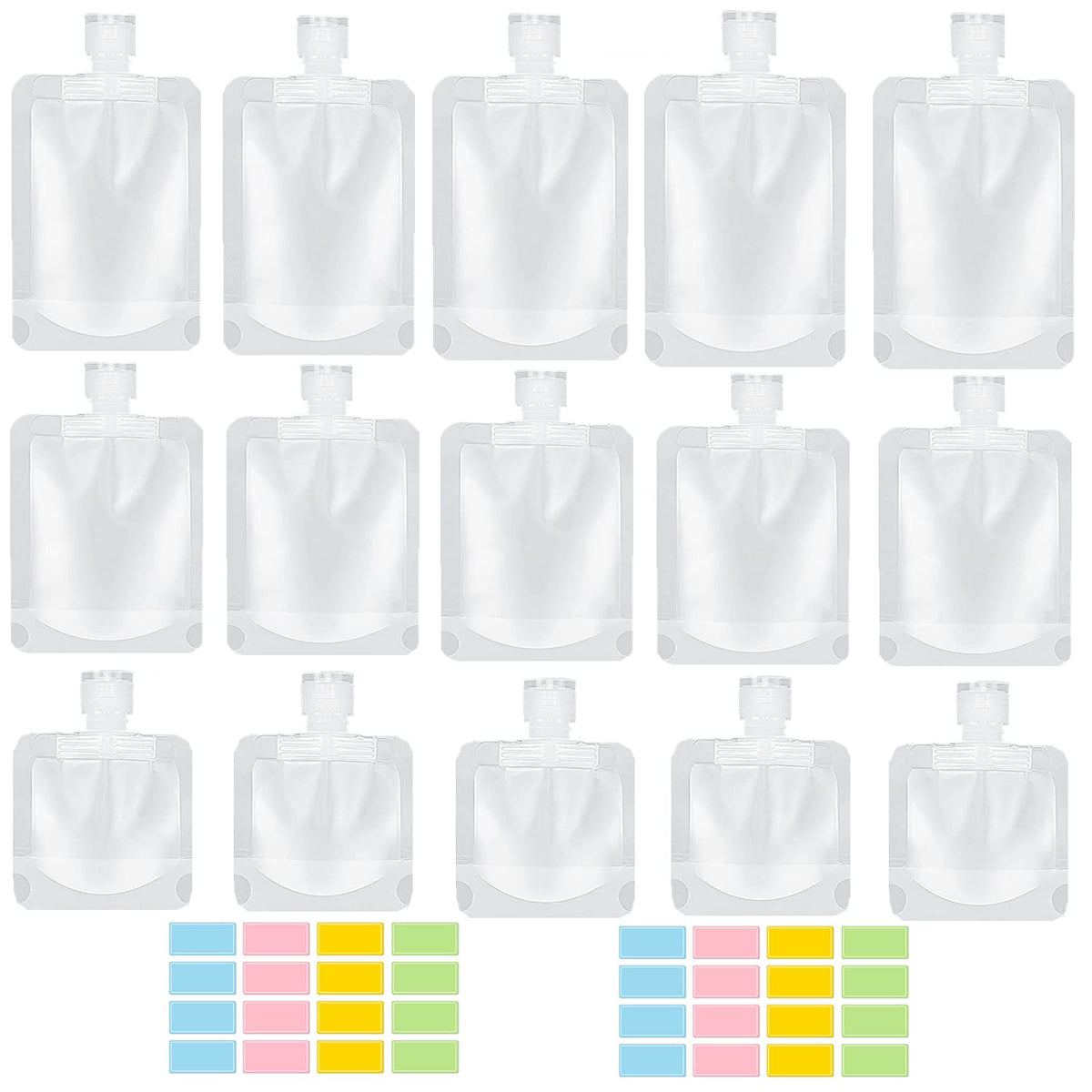 SEQUHITKU 17 Pack Travel Pouches for Toiletries,TSA Approved,Portable Containers,Stand Up Pouch,Refillable Travel Accessories for Shampoo Conditioner Lotion Soap Liquids (A-17pcs)