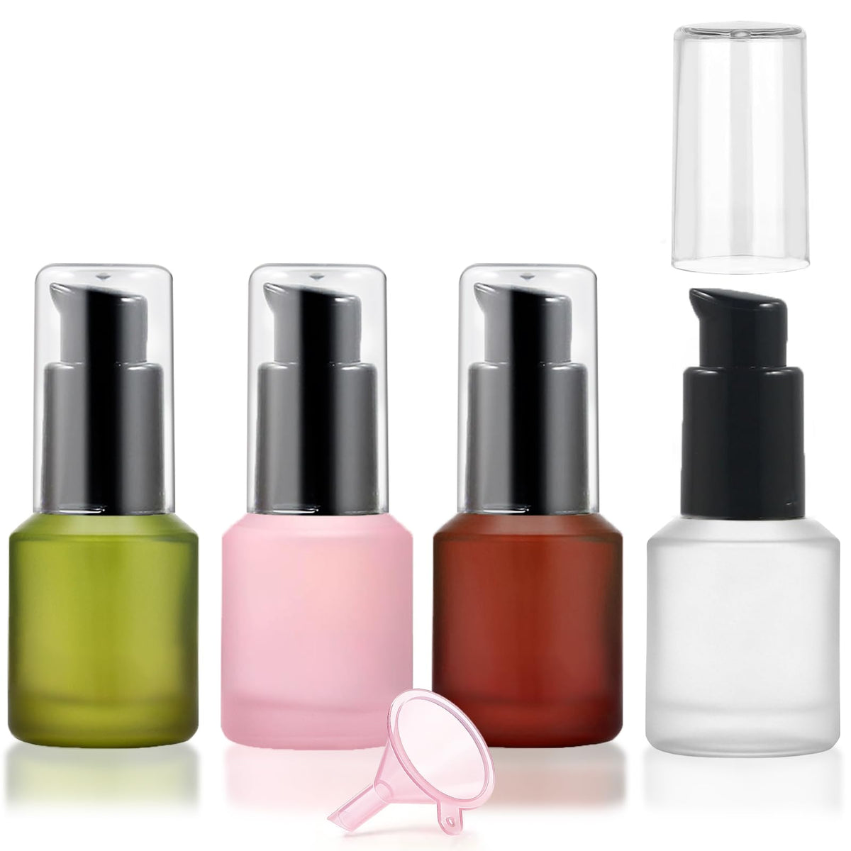 30ml Frosted Glass Pump Bottle Dispenser, 4pcs 1oz Travel Bottle