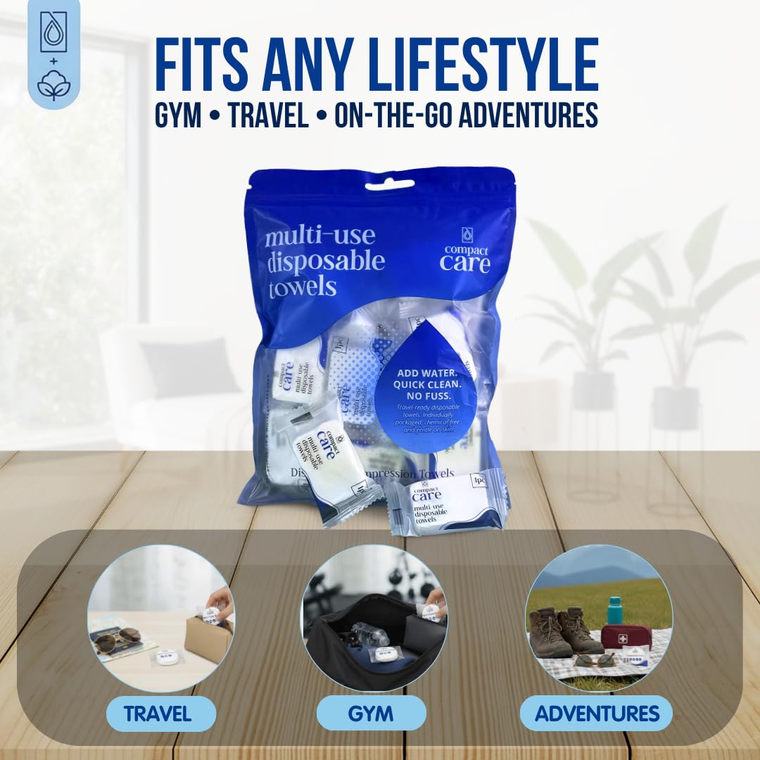 Disposable Washcloths 40 PCS - 100% Cotton Compressed Towels for Travel, Camping, Gym & Personal Hygiene - Chemical-Free Disposable Towel Tablets - Expands with Water - Portable Bulk Face Towels