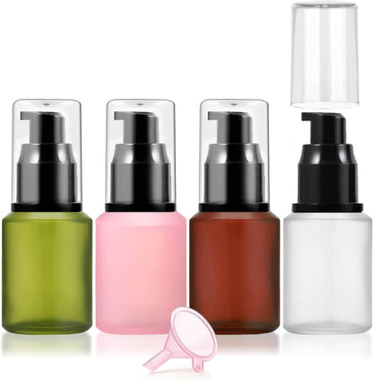 30ml Frosted Glass Pump Bottle Dispenser, 4pcs 1oz Travel Bottle