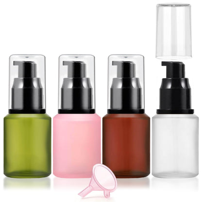 30ml Frosted Glass Pump Bottle Dispenser, 4pcs 1oz Travel Bottle