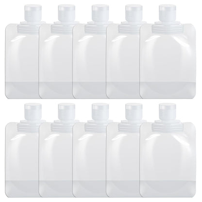 Liquid Pouches for Travel, 10 Pcs 50ml Transparent Portable Fluid Packing Bags Leak Proof Travel Pouch for Liquids Reusable Empty Squeeze Pouches Applies to Toiletry Cosmetic Lotion Shampoo Shower Gel