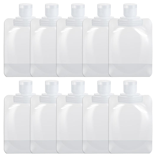Liquid Pouches for Travel, 10 Pcs 50ml Transparent Portable Fluid Packing Bags Leak Proof Travel Pouch for Liquids Reusable Empty Squeeze Pouches Applies to Toiletry Cosmetic Lotion Shampoo Shower Gel
