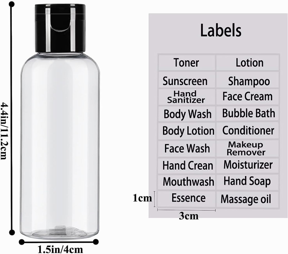 DNSEN 5 Pack 3.4 oz Travel Size Bottles for Toiletries with Labels