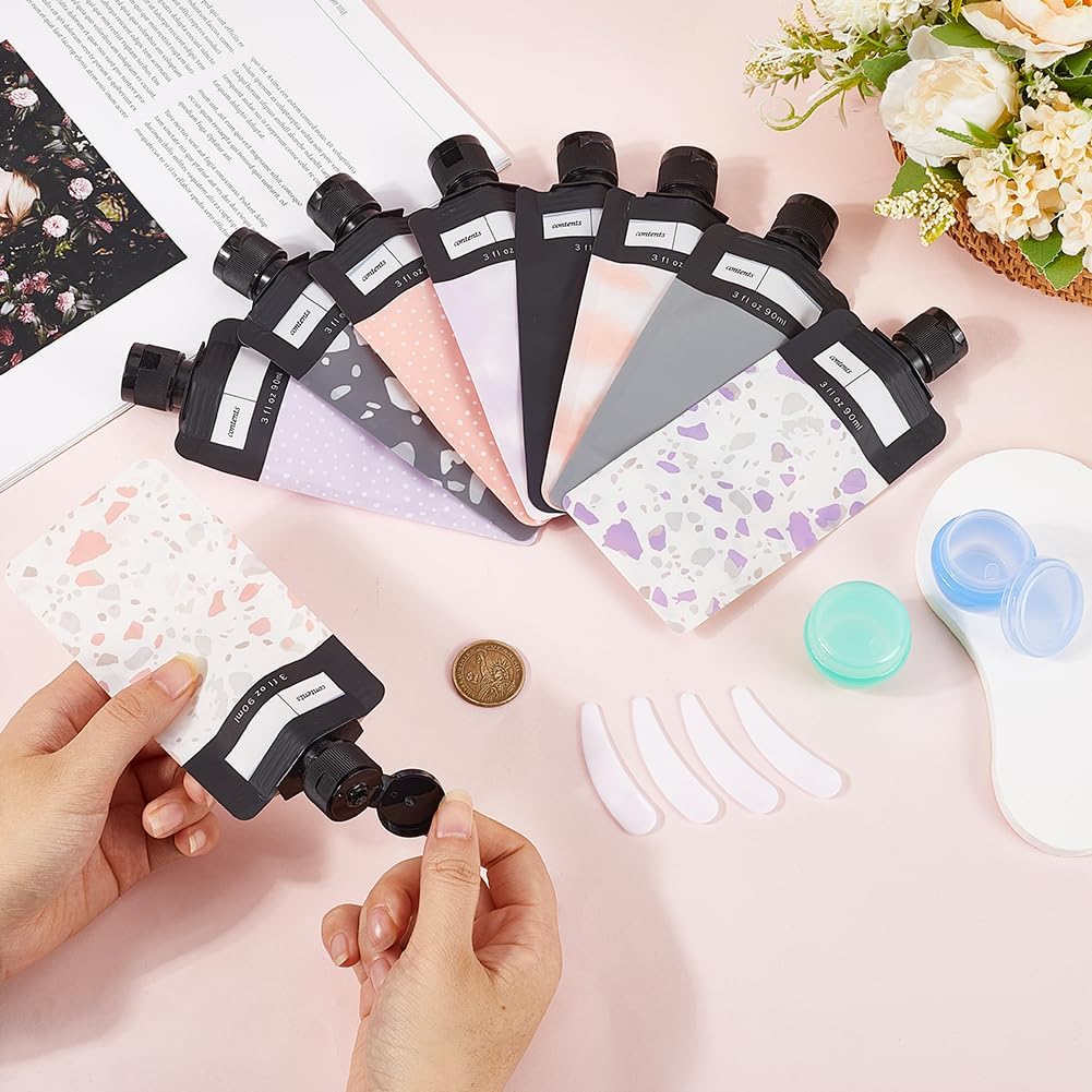 GORGECRAFT 15Pcs Liquid Travel Pouches Plastic Portable Refillable Leak Proof Empty Squeeze Makeup Toiletries Packing Pouch Containers Stand Up Bottles for Lotion Face Cream Shampoo Hand Soapner