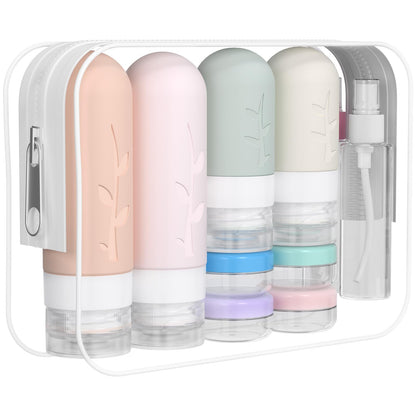 DEPOZA 16-Pack Travel Bottles for Toiletries with Clear Bag, White