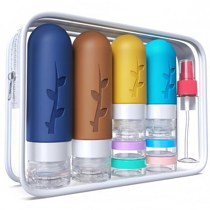 DEPOZA 16-Pack Travel Bottles for Toiletries with Clear Bag, White