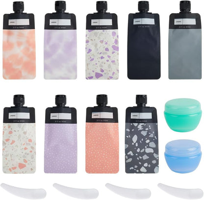 GORGECRAFT 15Pcs Liquid Travel Pouches Plastic Portable Refillable Leak Proof Empty Squeeze Makeup Toiletries Packing Pouch Containers Stand Up Bottles for Lotion Face Cream Shampoo Hand Soapner
