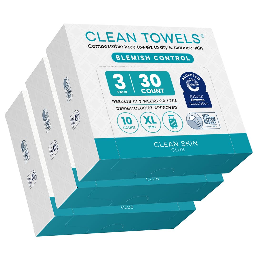 Clean Skin Club Clean Towels® XL Variety 4-Pack Travel Set, Disposable Face Towels, Includes Original, Sensitive, Blemish Control & Healthy Aging, 40 Count Total, 10 Each