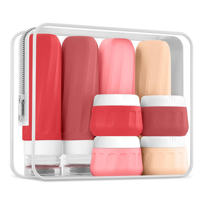Mrsdry Travel Bottles for Toiletries 8 Pack, Travel Size Toiletries, Tsa Approved Travel Size Containers 3oz, with Travel Essentials Clear Bag, Leak Proof Silicone Squeezable Creams Jars
