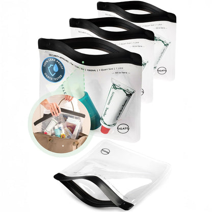 Ogato Clear Toiletry Bag, TSA Approved, 3-1-1 Compliant, Quart Size, 3-Pack