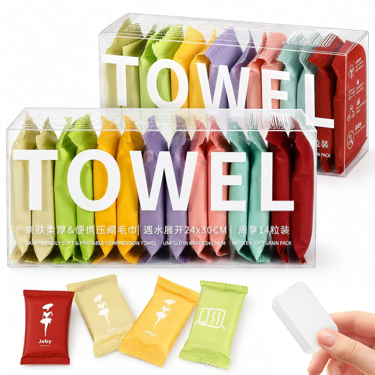 28Pcs Compressed Towels, Travel Washcloths & Face Towels
