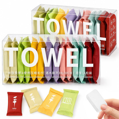 28Pcs Compressed Towels, Travel Washcloths & Face Towels