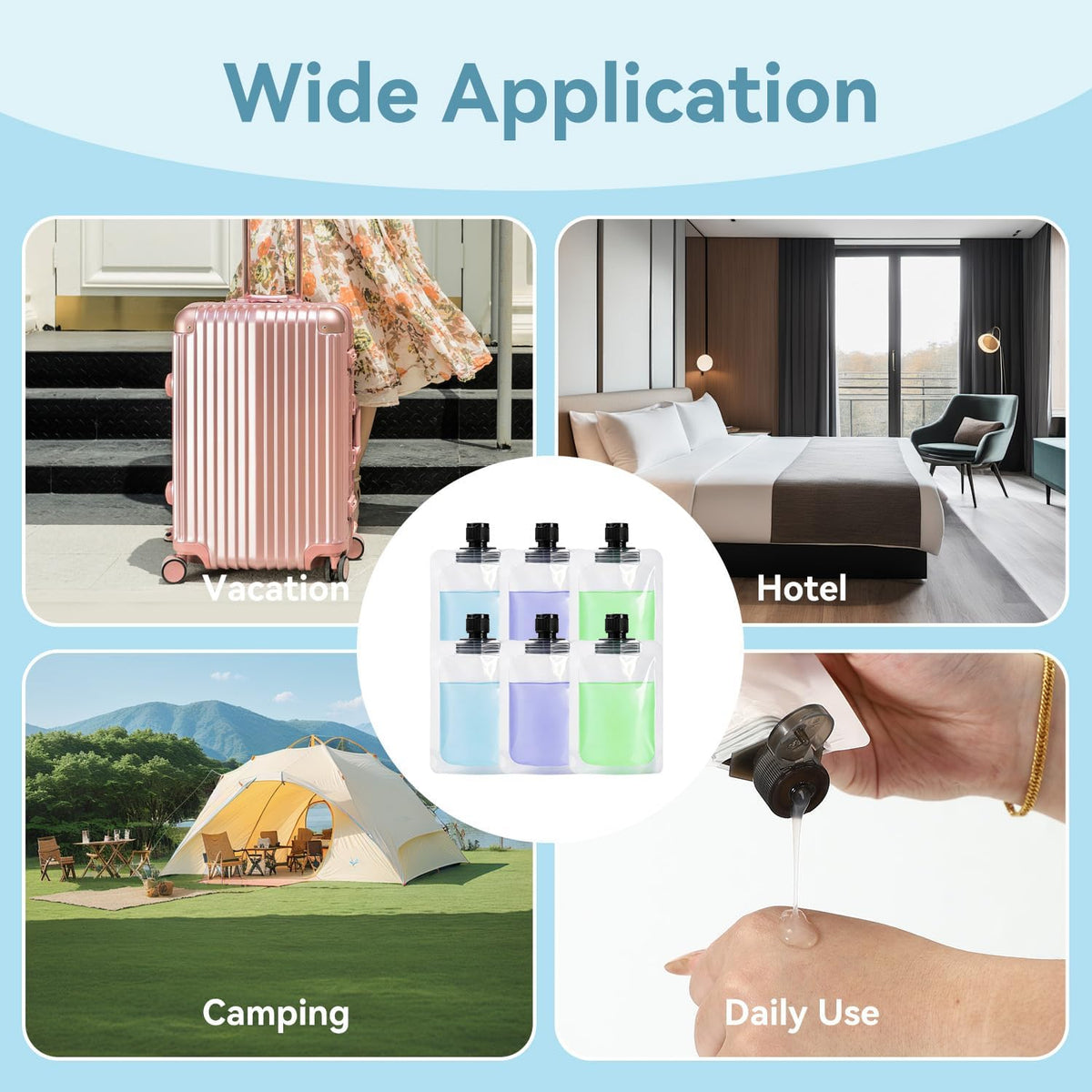 Travel Pouches for Toiletries,50ml Black Fluid Makeup Packing Bag Squeezable Refillable Clear Squeeze Pouch Bottle (6)