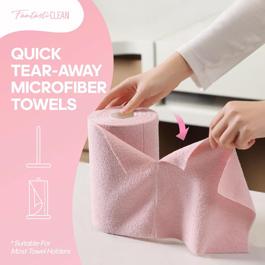 Fantasticlean Microfiber Cleaning Cloth Roll, Pink, 60 Pack, 8" x 8"