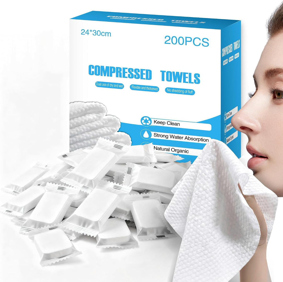 200 PCS Compressed Towels, Extra Thick Disposable Face Towel Tablets, Portable Bulk Compressed Coin Tissues for Home, Travel, Camping, Outdoor Sports
