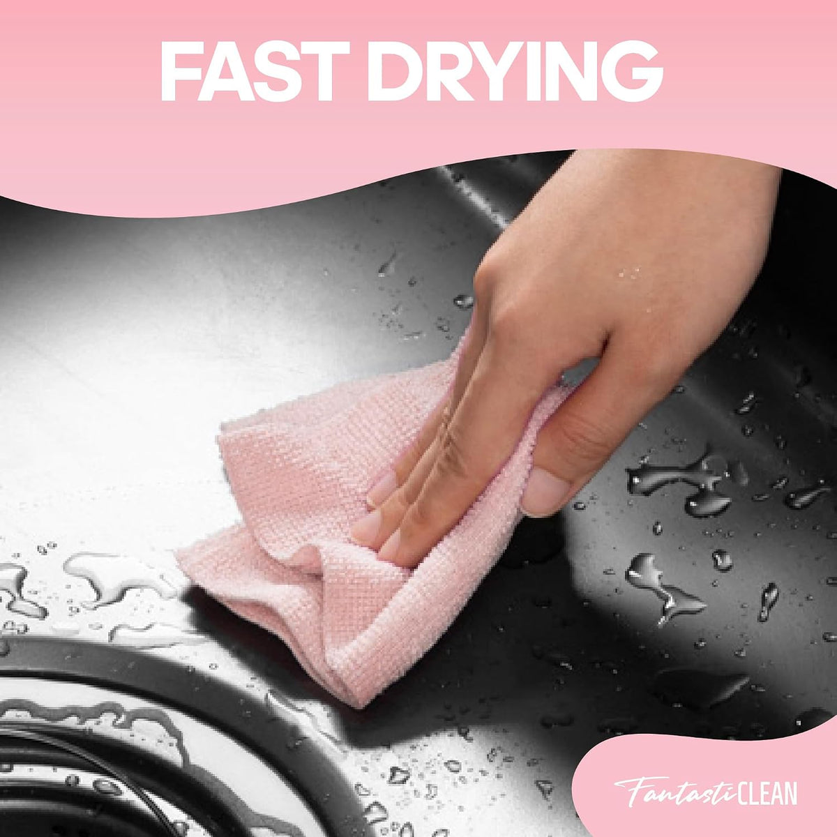 Fantasticlean Microfiber Cleaning Cloth Roll, Pink, 60 Pack, 8" x 8"