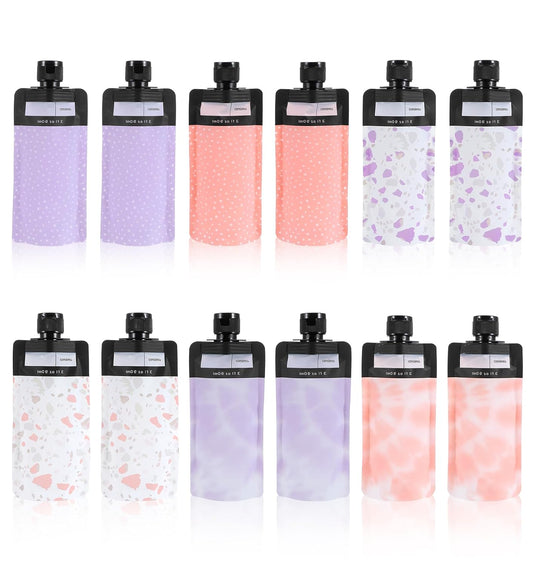 12 Pcs Travel Pouches for Liquids, Liquid Pouches for Travel with 6 Assorted Colors, Leakproof TSA Approved Squeeze Containers (6.34 x 2.76 x 0.9 In)