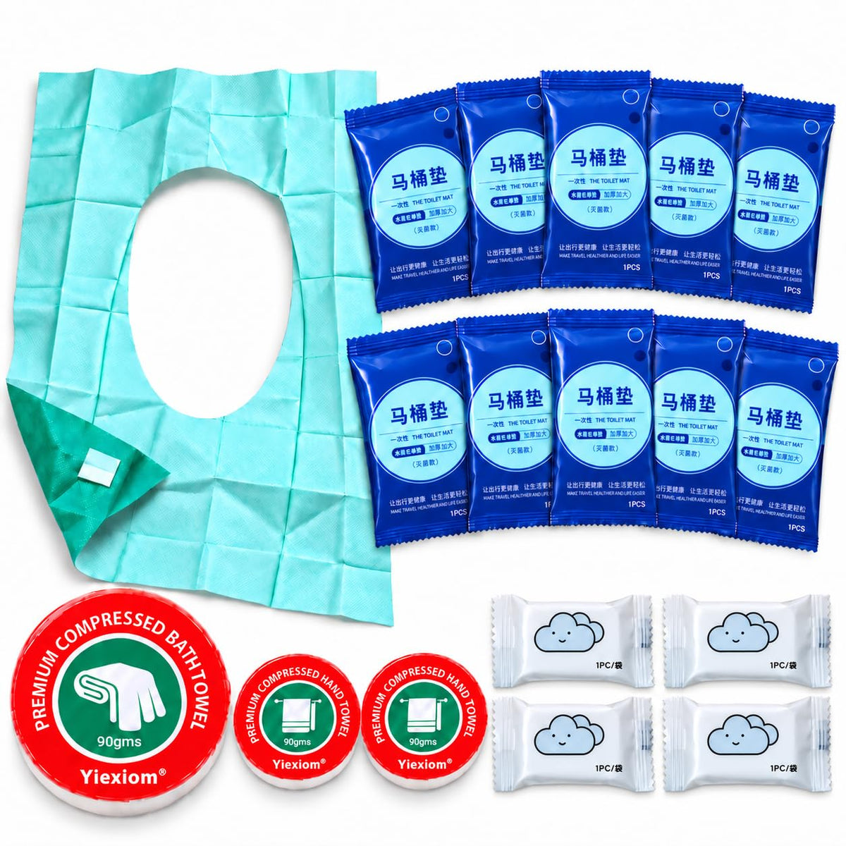 14-Pack Disposable Travel Towels, 3 Sizes, 2 Extra Large Bath Towels