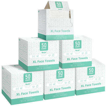 Borje Face Towels XXL, Disposable Face Towel 10" x 12", 100 Count (2 Packs of 50), 100% USDA Biobased Facial Towelettes, Ultra Soft & Hygienic Makeup Remover Dry Wipes for Women Cleansing