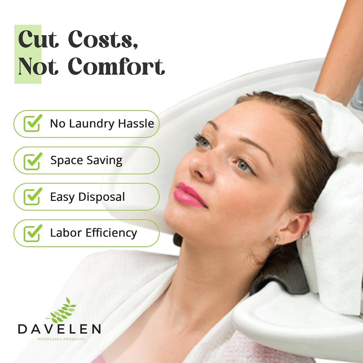 DAVELEN Disposable Large Luxury Towels (50-Count) Spa and Salon Quality Softness for Guests, Clients | Hair, Face, Body Use | Luxurious Comfort, Ecofriendly (050, 32x16 inches)