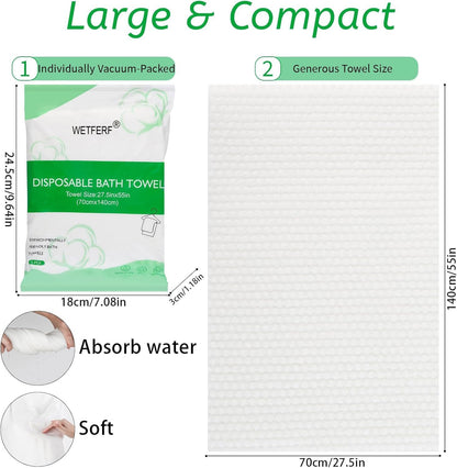10 Pack Disposable Bath Towels Large 55"x27.5" Thick for Travel