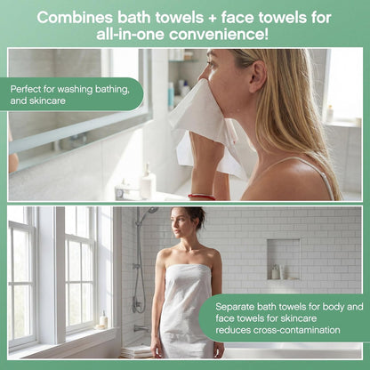 Tegeme 40 Pack Disposable Towel Set Individually Wrapped Include 20 Pack 55 x 28 Inches Bath Towels and 20 Pcs 20 x 12 Inches Hand Towels Plant Fiber Hygienic Single Use for Travel, Hotel, Spa, Hotels