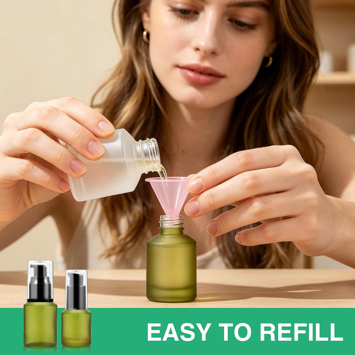 30ml Frosted Glass Pump Bottle Dispenser, 4pcs 1oz Travel Bottle