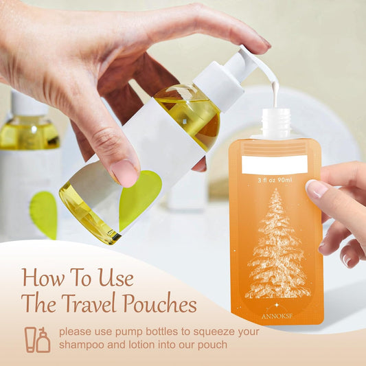9Pk Travel Pouches for Toiletries, 3oz Leakproof Refillable, Tree