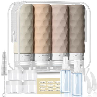 Silevoler 16pack Travel Bottles for Toiletries, TSA Approved Travel Size Containers Set, Leak Proof Refillable Liquid & Creams Toiletries Accessories Kit W/Toiletry Bag (Cream)