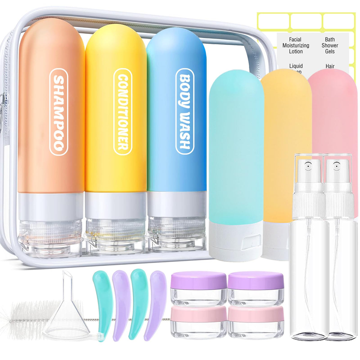 Pre-printed Silicone Travel Bottles for Toiletries 3oz