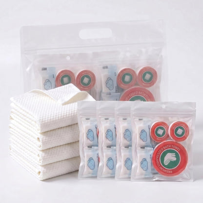 14-Pack Disposable Travel Towels, 3 Sizes, 2 Extra Large Bath Towels