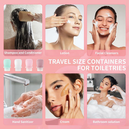 4 Pack 1oz Silicone Travel Bottles Leak Proof Squeeze Bottles For Toiletries Shampoo Conditioner Lotion Salad Dressing Travel Size Containers