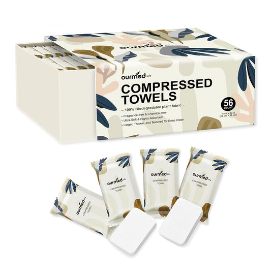 Ourmed Life Compressed Towel, Disposable Washcloths, 12 x 10 Inch, 56 Count