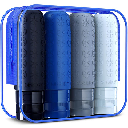 Mrsdry Travel Bottles for Toiletries, Tsa Approved 3oz Travel Size Containers BPA Free Leak Proof Refillable Liquid Silicone Squeezable Travel Essentials for Shampoo Conditioner Lotion (4 Pack)