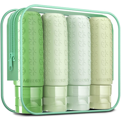Mrsdry Travel Bottles for Toiletries, Tsa Approved 3oz Travel Size Containers BPA Free Leak Proof Refillable Liquid Silicone Squeezable Travel Essentials for Shampoo Conditioner Lotion (4 Pack)